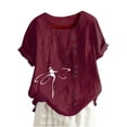 thumbnail image 1 of Scyoekwg Hauts Habillés pour Femmes Tendance Col Rond Boutons Manches Retroussables Hauts Mode Imprimé Graphique T-Shirt Confortable Manches Courtes T-Shirts Décontractés Amples Été Blouses Légères (Vin,TTG), 1 of 5