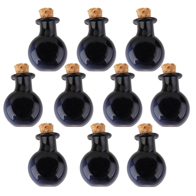 Collar de los deseos negro con tapones de corcho vacíos pequeños para botellas, viales y frascos de vidrio