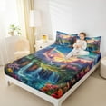 thumbnail image 4 of Manfei Pink Purple Floral Bed Sheets,Kawaii Flowers Blossom King Sheets,Narural Waterfall Orange Sunset Sheet Set For Girls,Breathable Home Decor,4-Piece, 4 of 7