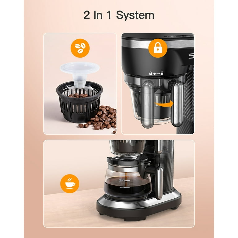 Grind and Brew Automatic Coffee Machine Single Cup Coffee Maker with a 12oz  Glass Coffee Pot and Built-in Coffee Grinder, Black 