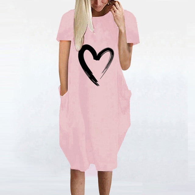 Robes pour Femmes 2024 Été Ample Décontractée Imprimée Robe Manches Courtes Col en V Robe 50 % de Réduction!