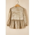 thumbnail image 6 of Women's Elegant Gold Bow Tie Front Puff Sleeve Ruffle Hem Blouse - [ZhiHiMeRi] | (US 12-14)L, 6 of 11