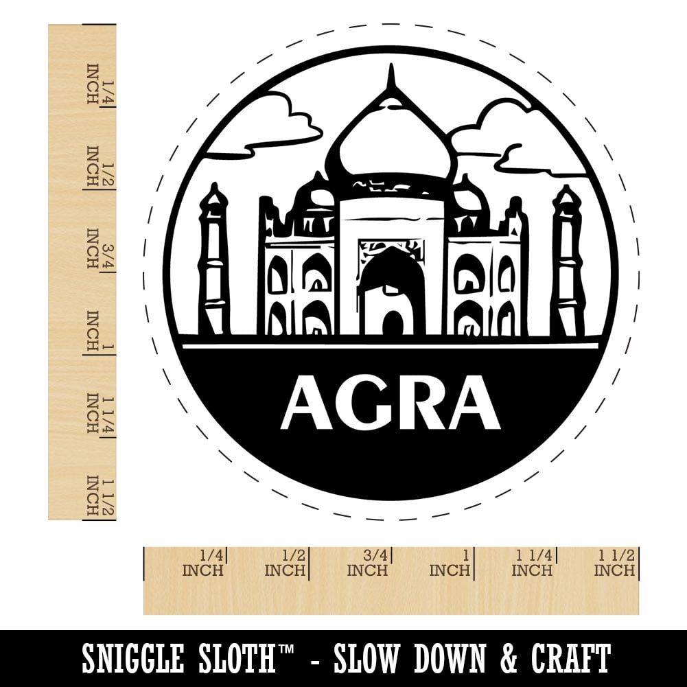 Agra India Taj Mahal Landmark Destination Circle Self-Inking Rubber Stamp for Stamping Ink Stamper Crafting Planners - 1-1/2 Inch Large - Red Ink