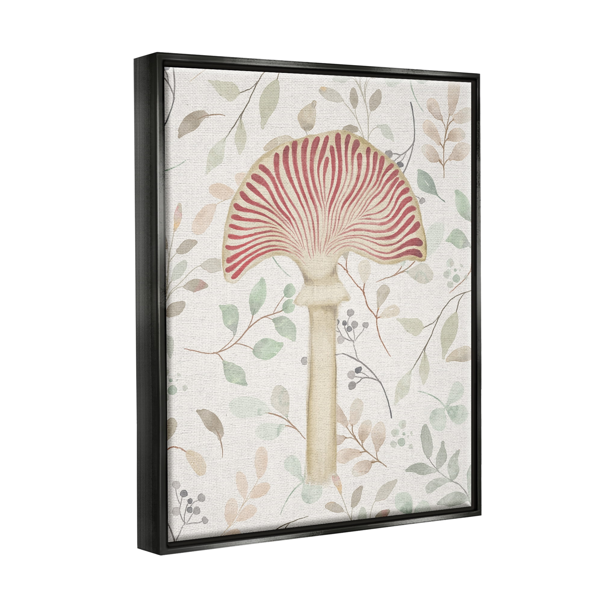Stupell Industries Soft Botanicals & Mushroom Botanical & Floral Painting Black Floater Framed Canvas Art Print Wall Art, 25 x 31