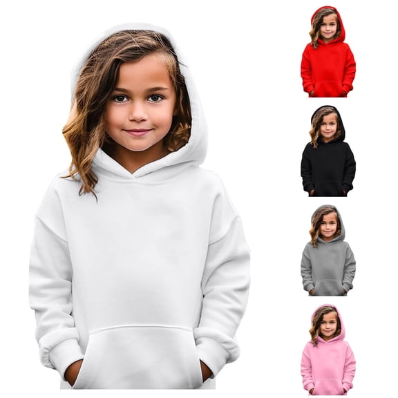 Oiyii Toddler Girls' Basic Pullover Hoodie Solid Long Sleeve Casual Hooded Sweatshirt Blank Pullover Top,White