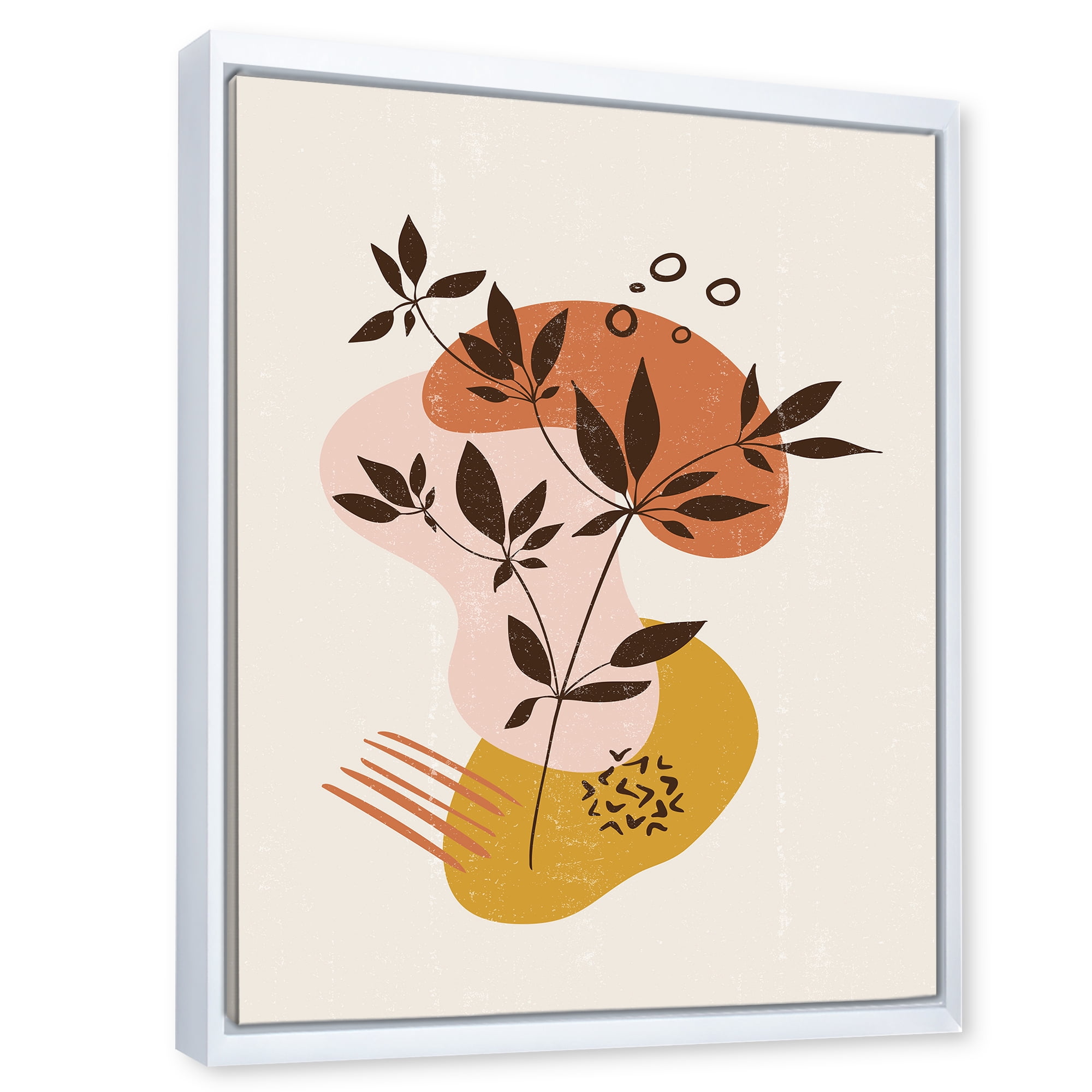 Designart 'Minimalist Shapes With Ancient Plant II' Modern Framed Canvas Wall Art Print