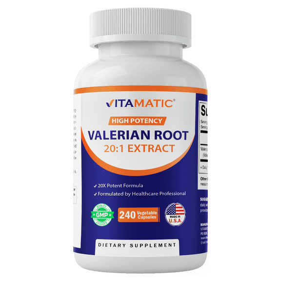 Vitamatic Valerian Root Extract 20:1 – Concentrated Botanical Extract Capsules – Non-GMO, Gluten Free – 240 Capsules