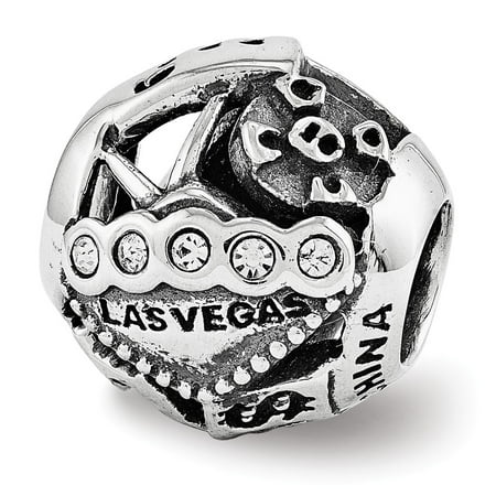 Swarovski Glass Jewel - Solid 925 Sterling Silver Reflections CZ Cubic Zirconia Swarovski Las Vegas Collage Bead (10mm x 10.9mm)