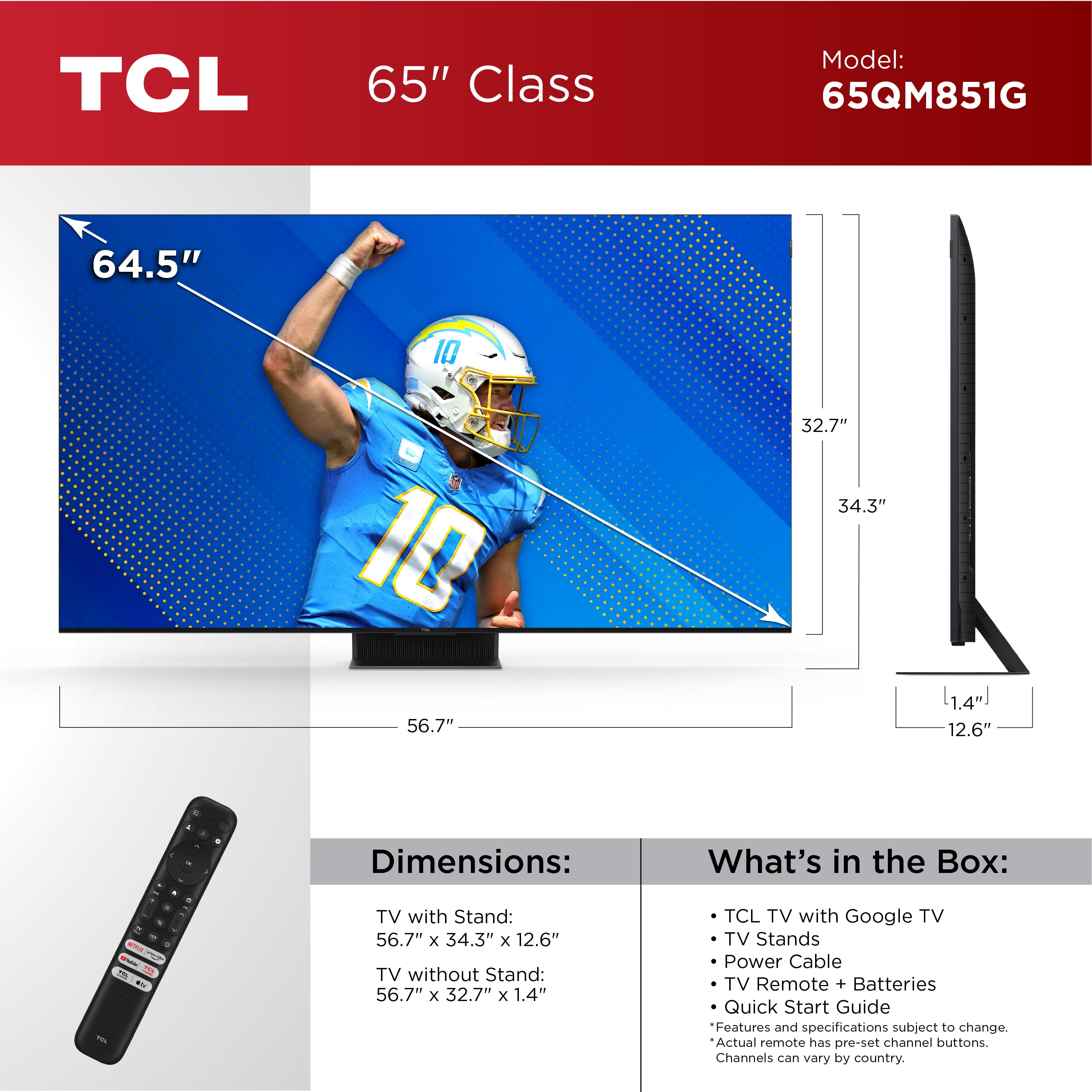 TCL 65” Class QM8 (65QM851G) 4K UHD HDR QD Mini-LED Smart TV with Google TV (NEW 2024)