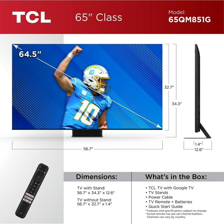 TCL 65" Q Class 4K UHD HDR QD-Mini LED Smart TV with Google TV (NEW 2024) – 65QM851G
