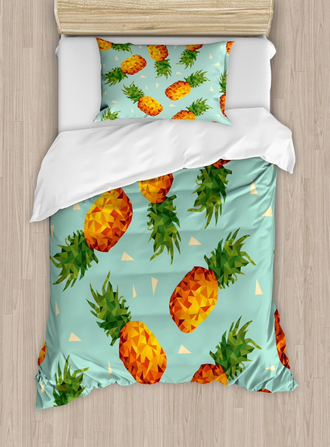 Retro Duvet Cover Set Poly Style Pineapples Motif Vintage Beach