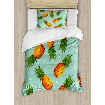Retro Duvet Cover Set Poly Style Pineapples Motif Vintage Beach
