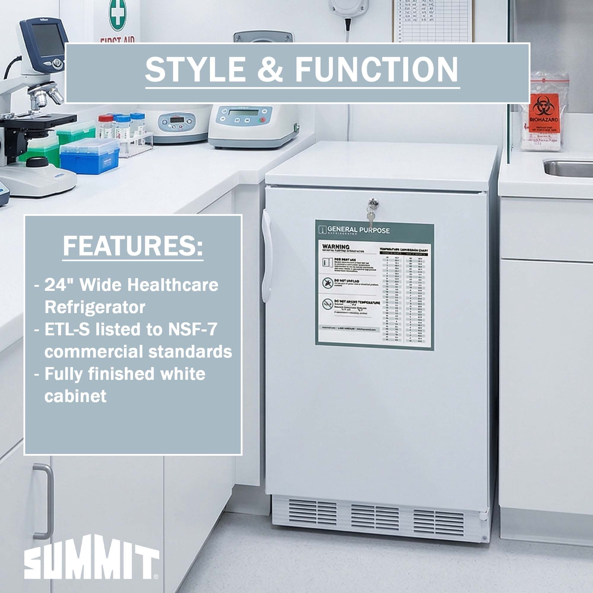 Accucold 24 Inch Refrigerator, 5.5 cu.ft., Undercounter, Commercial, General Purpose Medical, White - FF7LWGPC