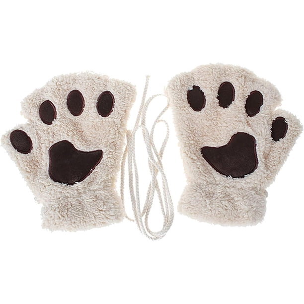Guantes de felpa con medio dedo Guantes de pata de gato Lindos guantes sin dedos para niñas
