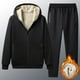 thumbnail image 2 of Traje deportivo informal de moda sólida para hombre, ropa deportiva cálida de lana de cordero, suéter con capucha, conjunto de dos piezas Pompotops oipoqjl52070, 2 of 9