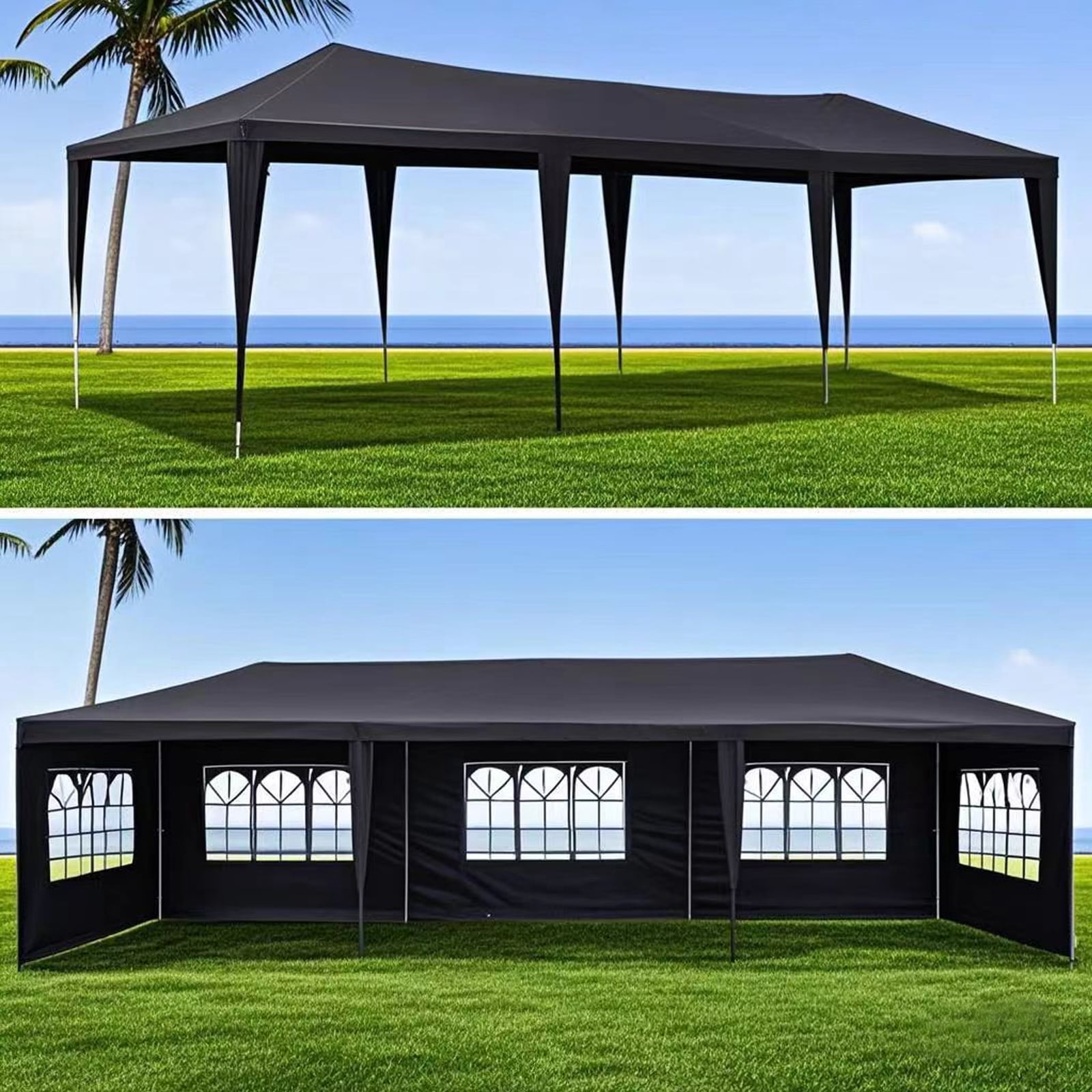 10x30' Wedding Party Canopy Tent Outdoor Gazebo with 8 Removable Sidewalls,Black