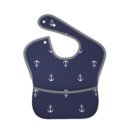 Bingfone Mess-Proof Baby Bib - Waterproof Bib For Baby Boy Or Girl With Food Catcher Pocket, Unisex-Anchor Heart Blue