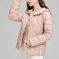 thumbnail image 4 of Njoeus Women's Hooded Lightweight Down Jacket Fashion Long Sleeve Puffer Jacket Full Zip Fall Winter Padded Quilted Coat with Hood （Available in Plus Size) Pink L, 4 of 7