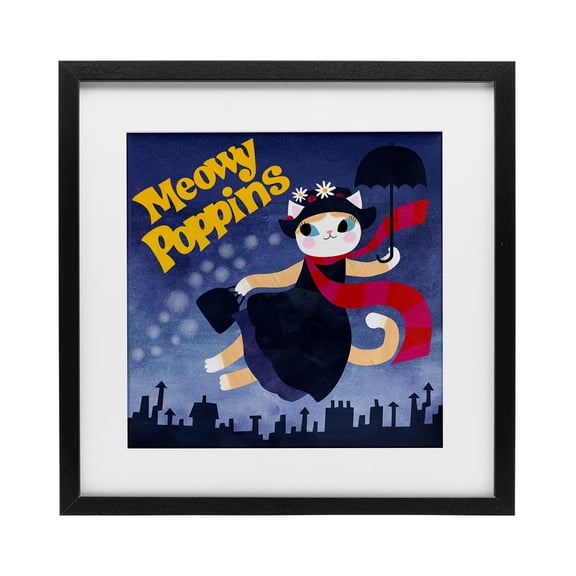 Stupell Industries Meowy Poppins Cat Parody Black Framed Print Under Glass design by Angie Rozelaar, 13 x 13