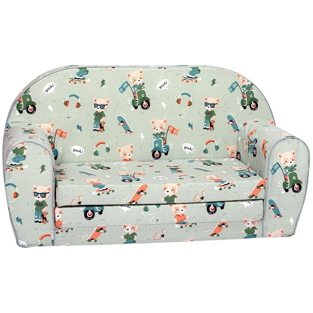 Delsit Kids Couch for Toddlers - 2 in 1 Convertible Foam Sofa to Lounger, Comfy Flip Out Lounge Chair for Children, Made in Europe