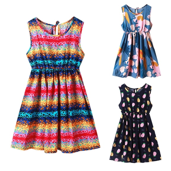 RTKFRFLM Girls Sleeveless Floral Dress Summer Beach Vacation Tiered Sundress Red 8-10 Years
