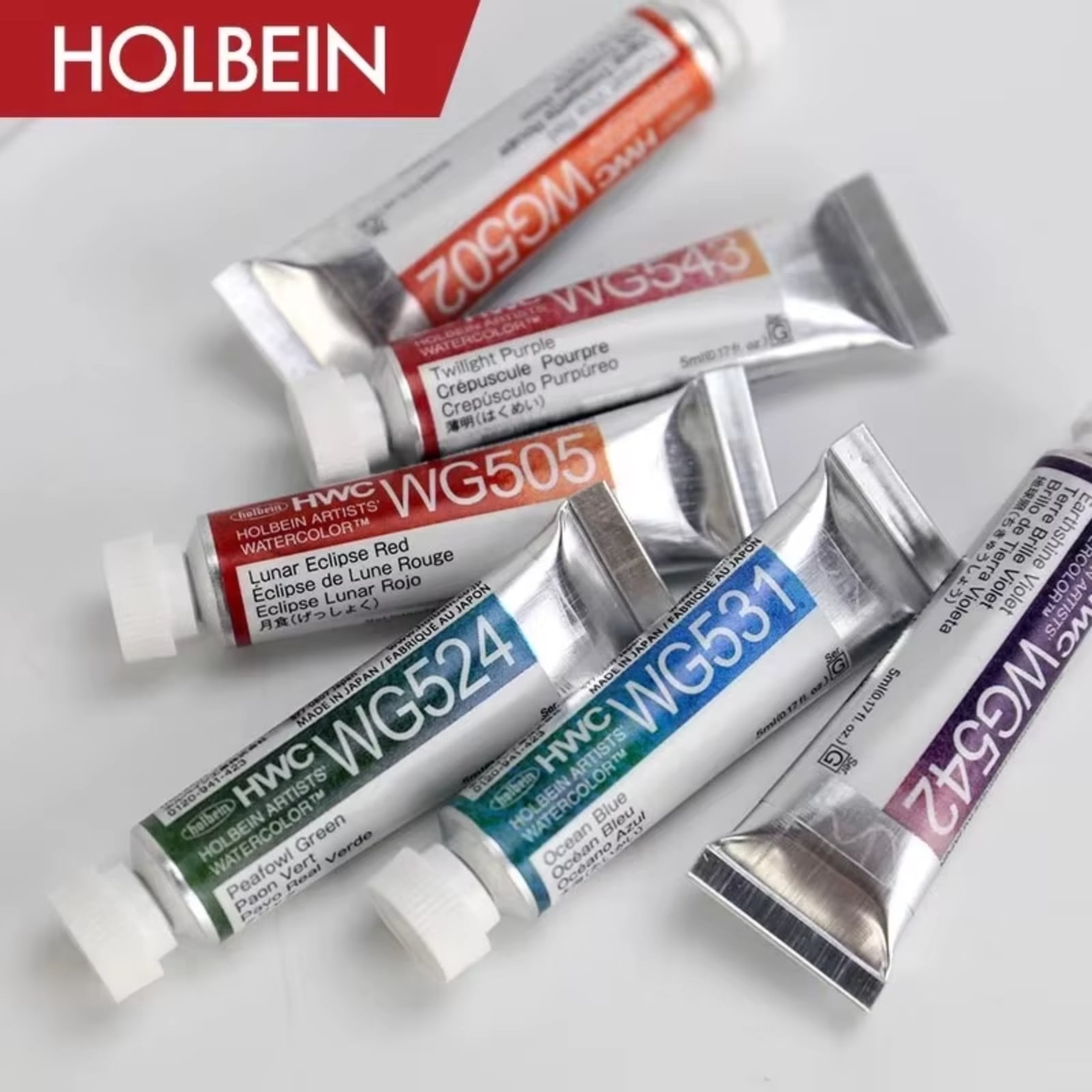 Holbein Artist's Watercolors Set of 6，5ml Tubes Art Supplies for Adult Teens Beginner Amateur Artists,WG599