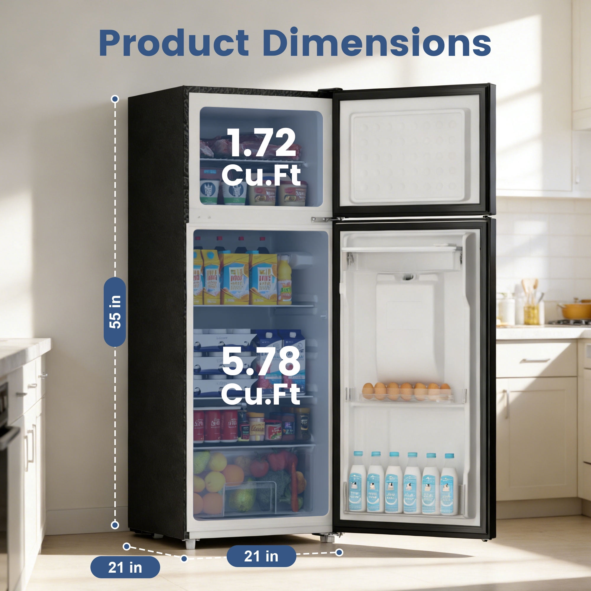 BANGSON 7.3 Cu.ft Refrigerator with Water Dispenser & Freezer, Compact Apartment Fridge with Adjustable Thermostat for Office, Kitchen, Home ,Black