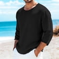 thumbnail image 2 of Avirosel Men's Casual Solid Color 3/4 Sleeve Round Neck Shirt Regular Fit Polyester Breathable Comfortable Top for Gym Sports Outdoor Activities Black, 2 of 5