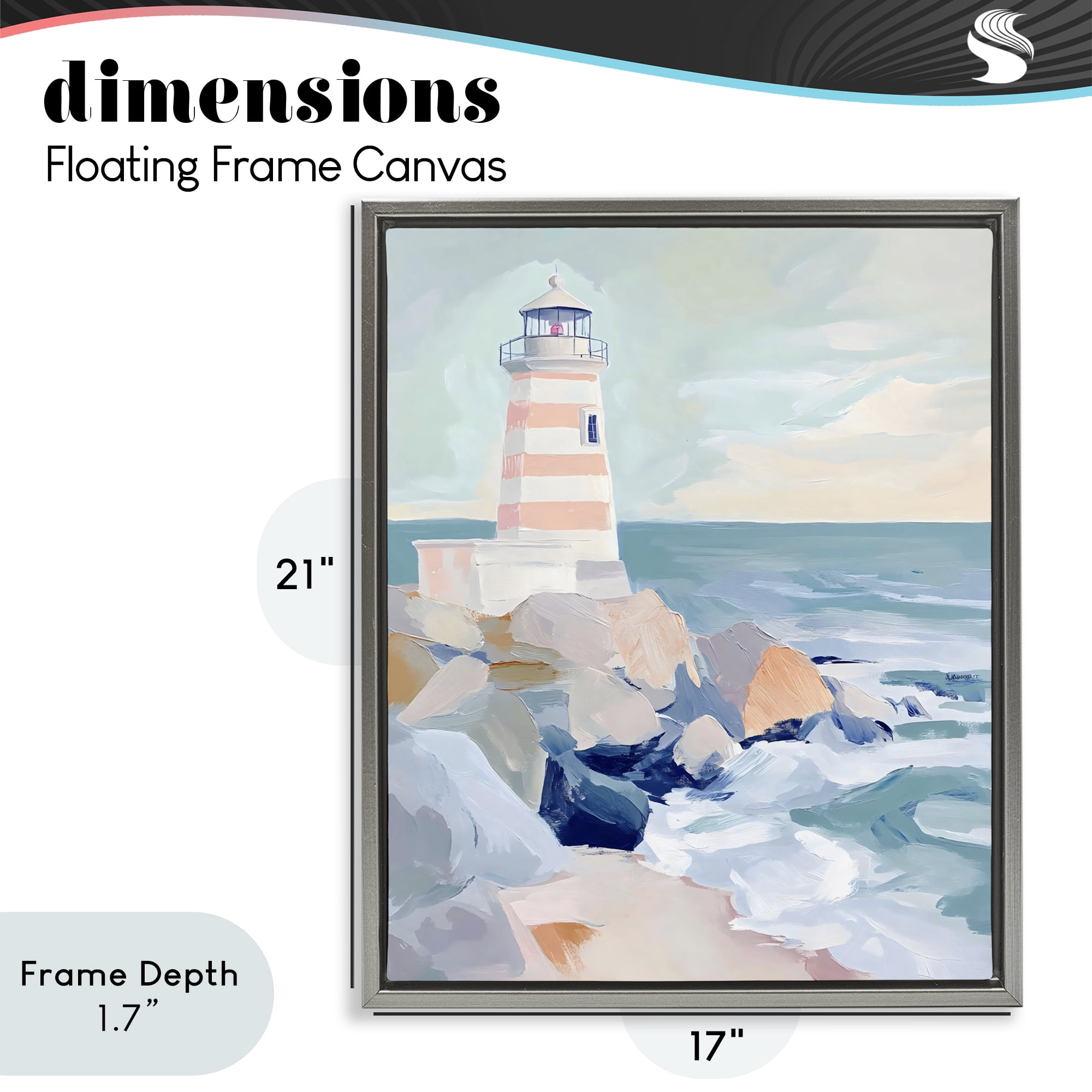 Stupell Industries Coastal Lighthouse in Pastels Gray Framed Floater Canvas Wall Art, design by Creative Studio