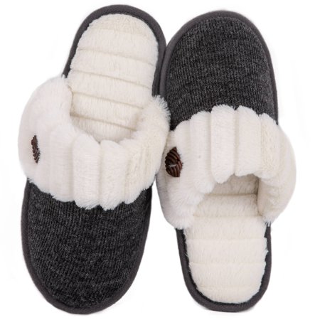 

HomeTop Women’s Cute Comfy Fuzzy Knitted Memory Foam Slip On House Slippers Indoor