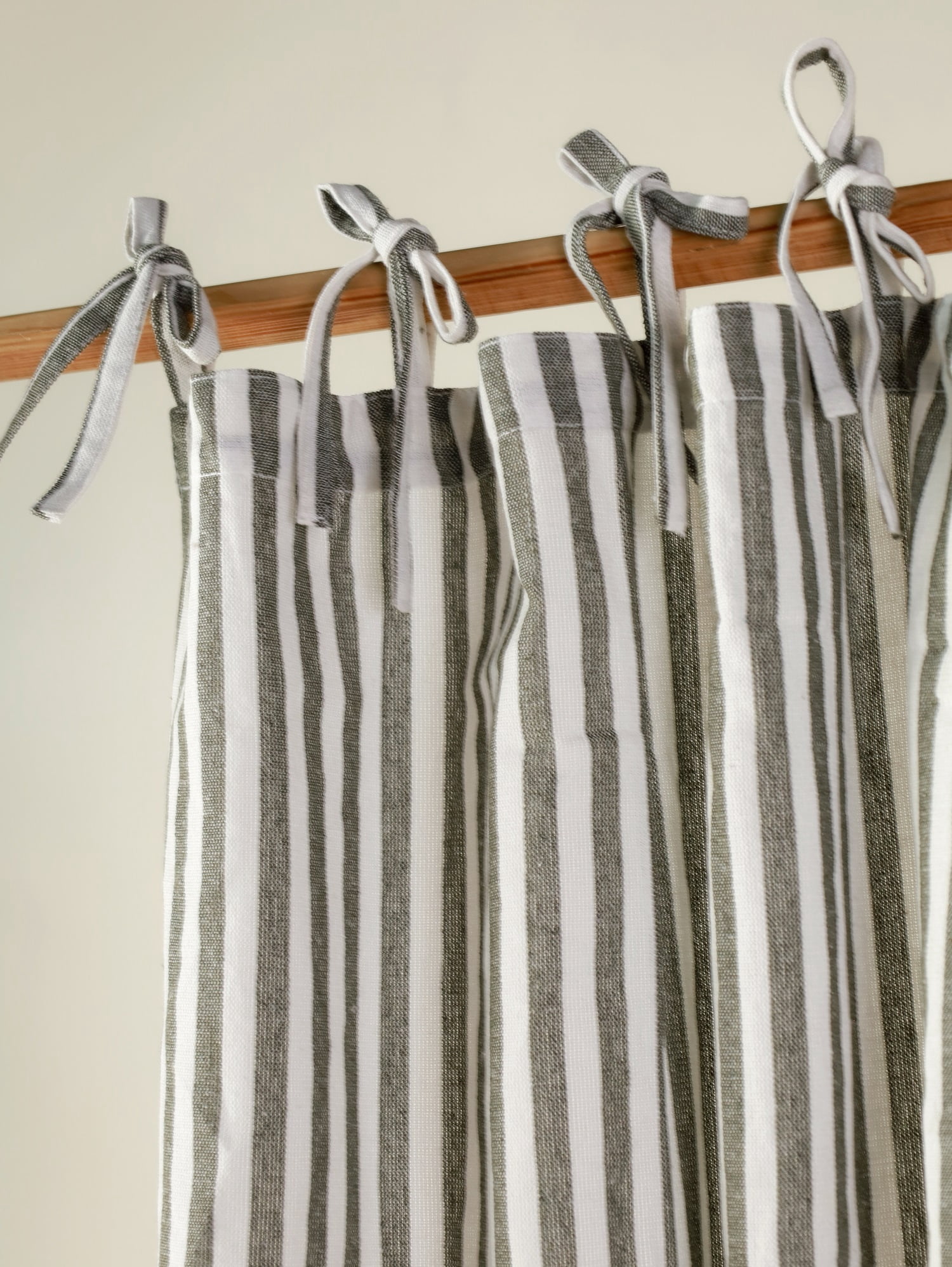 The Art Box Gauze Linen Striped Curtain Tie Top Green Window Curtain Panel Pack of 2 Curtain Set, 52" x 36"