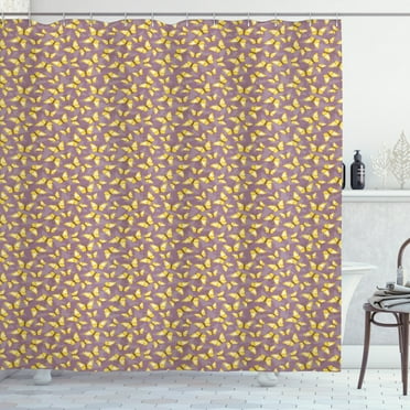 Ambesonne Butterfly Shower Curtain, Romantic Springtime, 69"Wx75"L, Mauve Yellow Brown