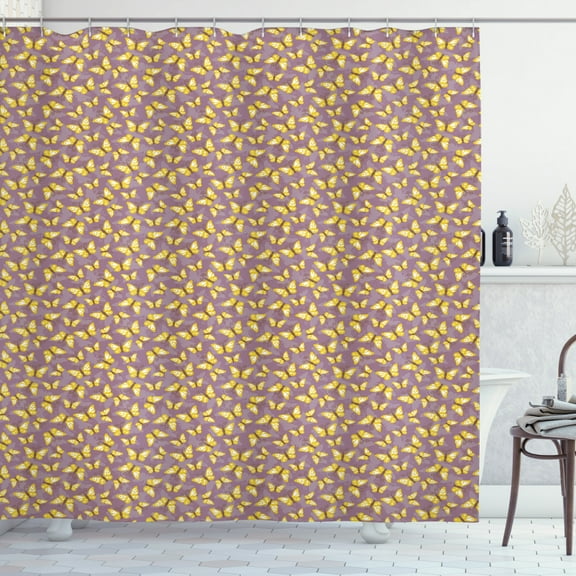 Ambesonne Butterfly Shower Curtain, Romantic Springtime, 69"Wx70"L, Mauve Yellow Brown