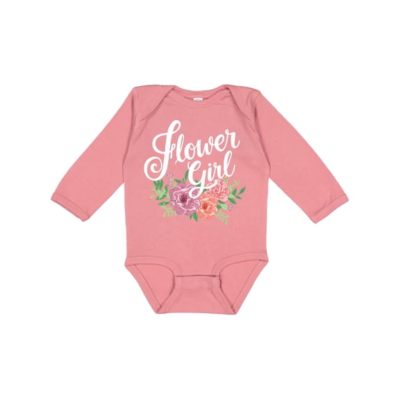 Inktastic Flower Girl Hand Lettering with Flowers Illustration Girls Long Sleeve Baby Bodysuit