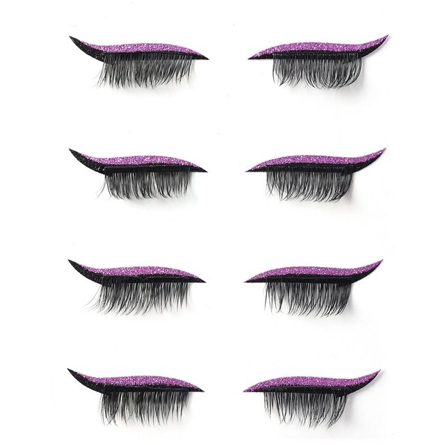 Pestañas postizas con delineador de ojos, 4 pares, pegatina reutilizable, impermeable, larga duración, pegatina de párpado rosa brillante, maquillaje de ojos fácil Gao Jinjia LED