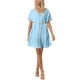 thumbnail image 2 of Vestido de verano M azul claro con escote en V, mangas cortas de encaje y cintura atada para mujer Chic Inspire, 2 of 6
