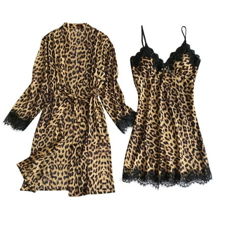 

BIZIZA Pajama Set for Womens Loungewear Soft Chemise Robe Plus Size 2 Piece PJ Sets Sleepwear