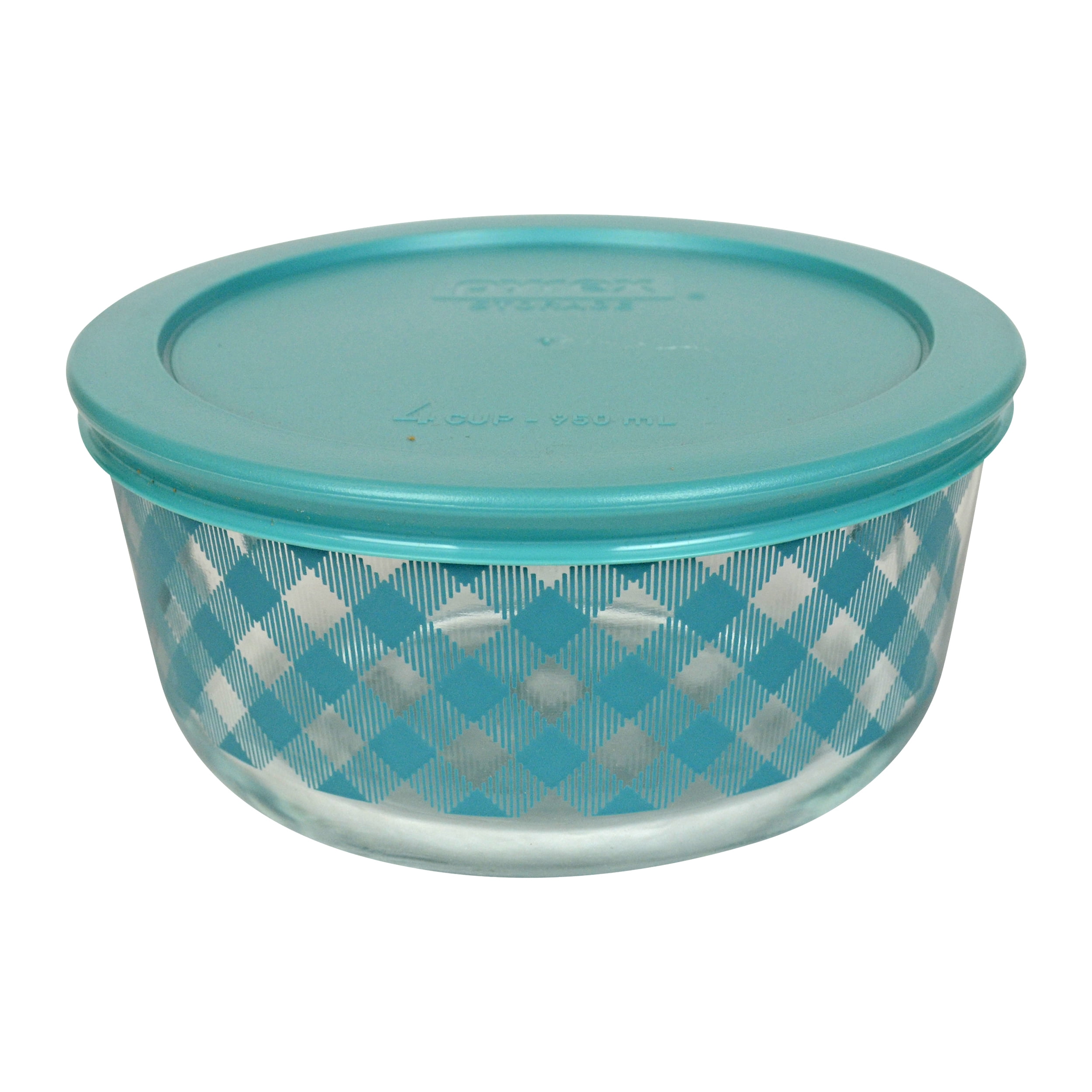 Pyrex 7201 4Cup Teal Checkered Glass Bowl & 7201PC Teal