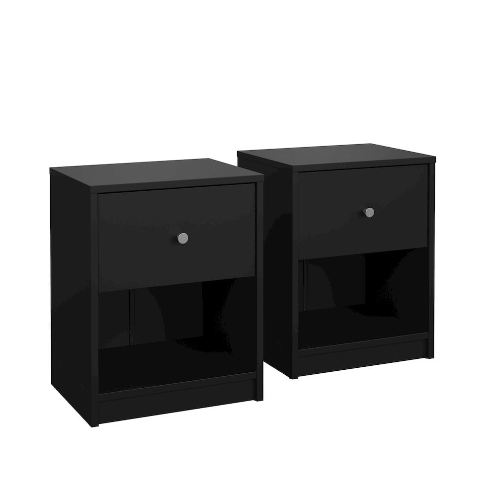 Tvilum Studio 1 Drawer and 1 Shelf Bedroom Nightstand for Adults- Set of 2, Black