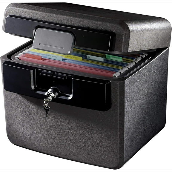 Black fireproof and waterproof safe, folder and document box with key lock