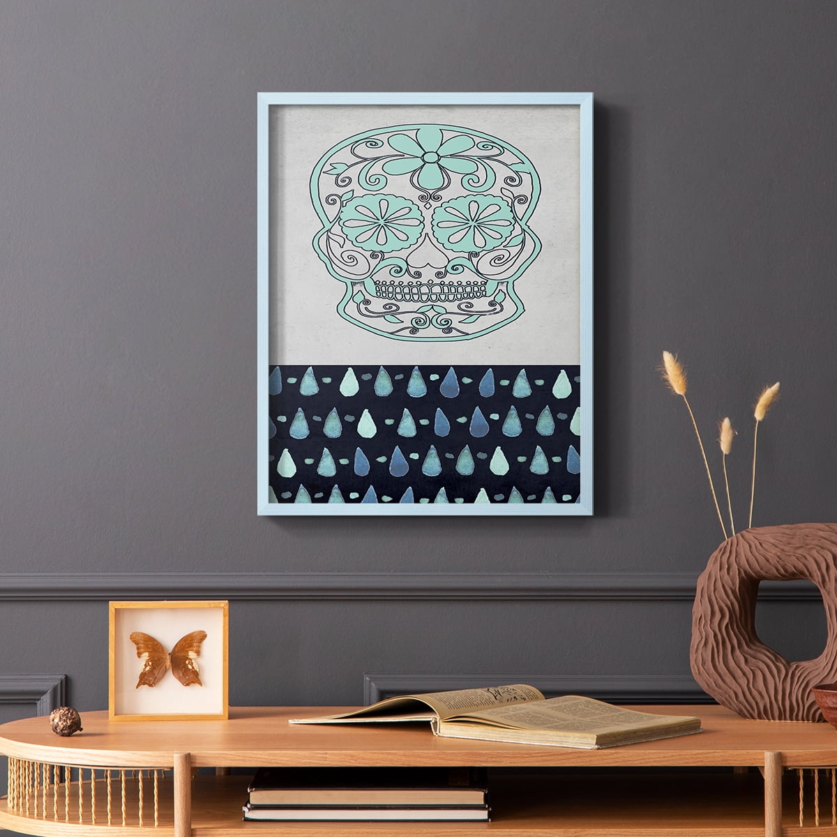 Day of the Dead Collection B Framed Print in Blue Solid Wood Framed Print No Nail Hanging