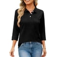 thumbnail image 5 of Womens Button Down 3/4 Sleeve Tennis Polo Shirts V Neck Collared Work T-Shirt Basic Business Casual Tops Black 2XL, 5 of 6