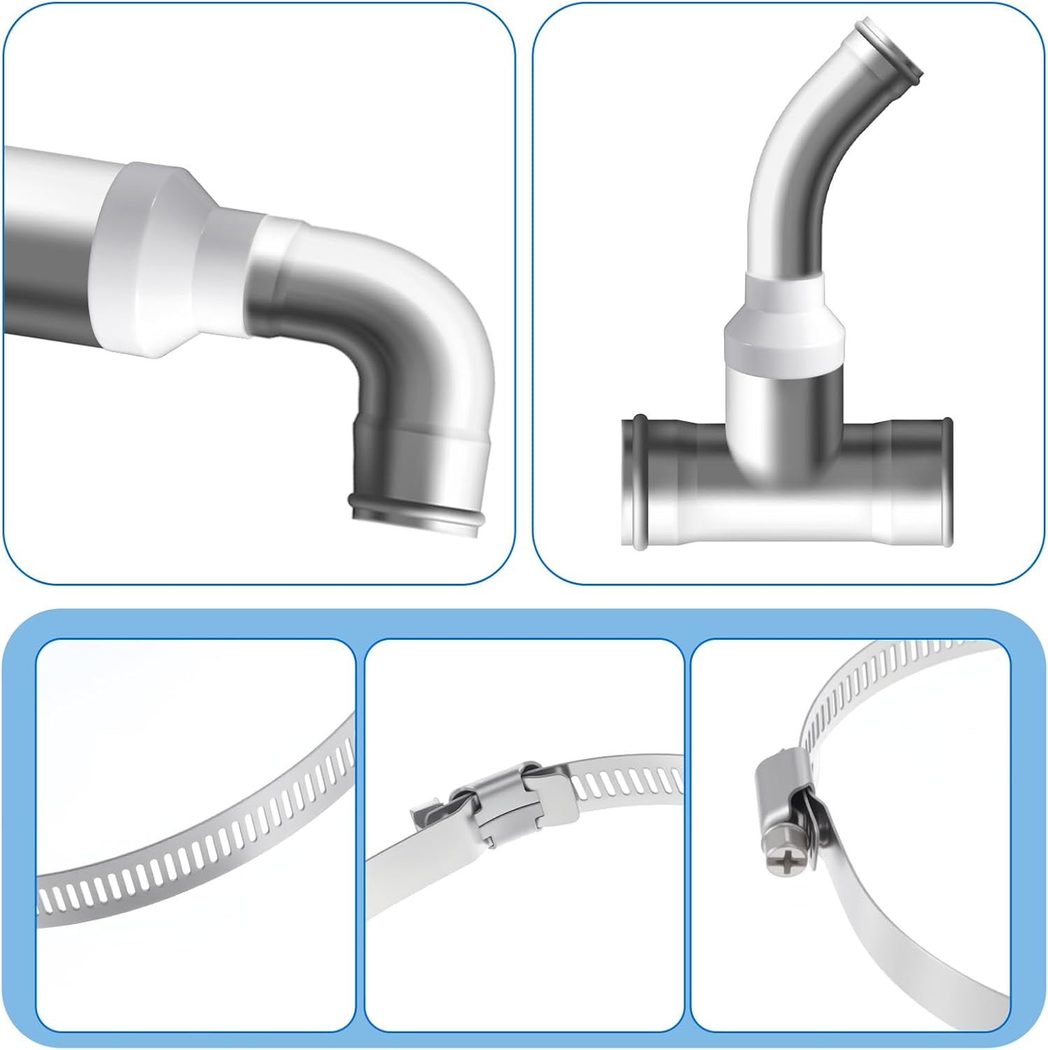 ABCISI 3PCS 6 to 4 Inch Duct Reducer Adapter, ABS Plastic & Stainless Steel HVAC Ventilation Pipe Connector for Kitchen, Bathroom, Grow Tent, Inline Ventilation System – White