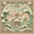 thumbnail image 6 of Ambesonne Nautical Duvet Cover Set, Folk Art Style Marine Look, Calking, Blush Cadet Blue and Ecru, 6 of 6