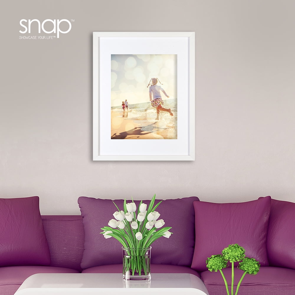 Snap 11"x14" White Wall Picture Frame - Single White Mat - Matted for 8"x10" Image - Rectangular White Poster Frame
