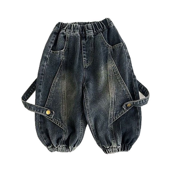 WEIGFI Toddler Baby Boys Pants Solid Color Girls Jeans Elastic Waist Denim Bottoms With Pockets Casual Loose Fit Comfort Spring Summer Cool Party Trousers,Black,2-3 Years