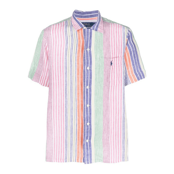 $138 Polo Ralph Lauren Men's, Linen Short Sleeve Striped Camp Shirt, Multi, M