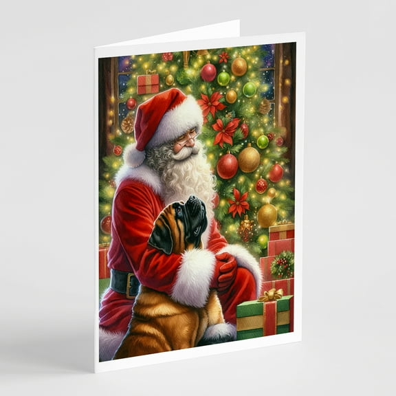 Mastiff and Santa Claus Greeting Cards Pack of 8 7 in x 5 in