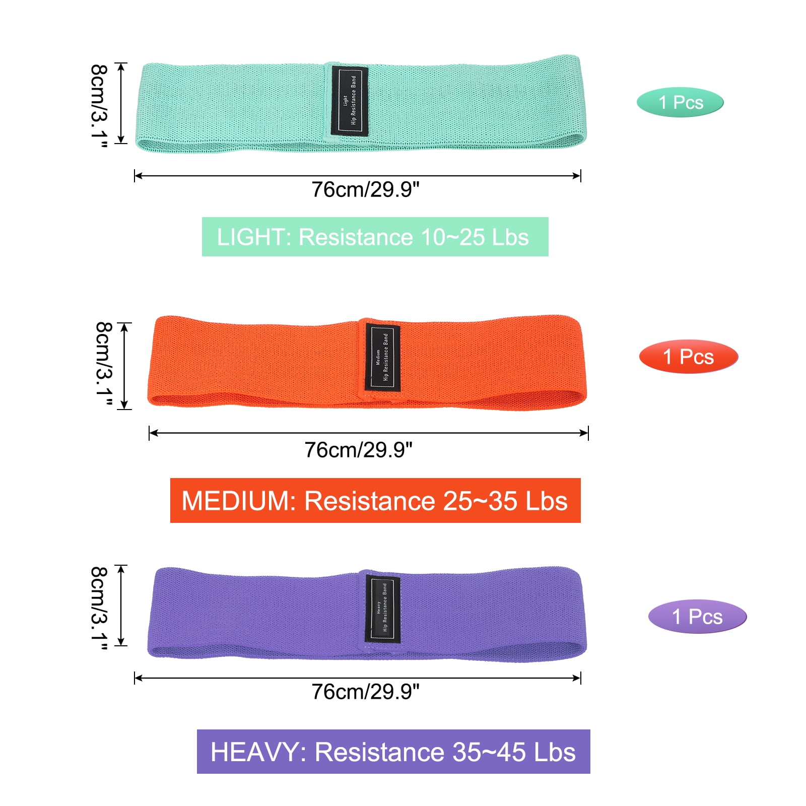 Uxcell 3Pcs Fabric Resistance Bands Booty Workout Bands with Bag and Instruction, Green, Orange, Purple