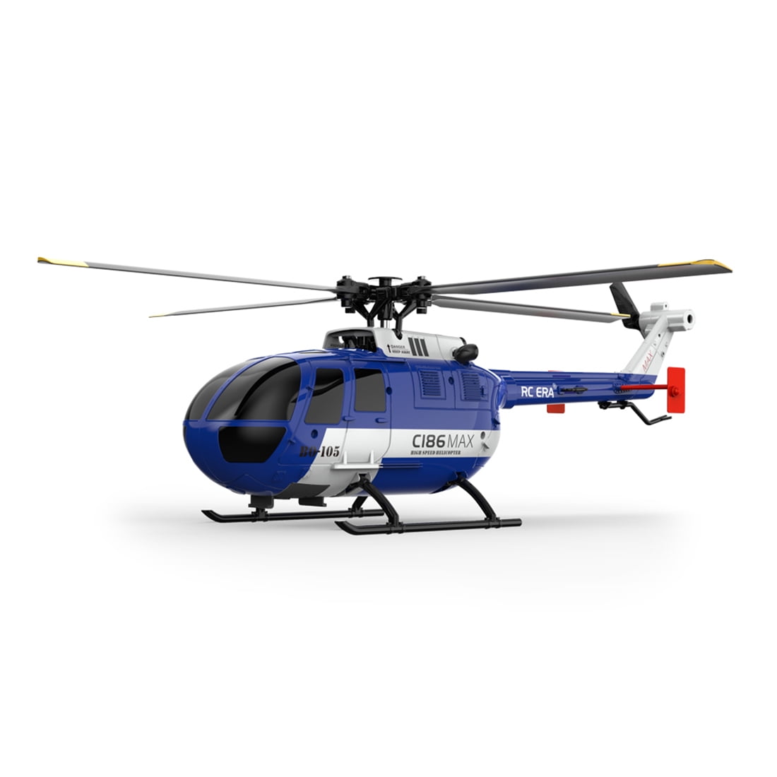 RC ERA C186MAX BO105 1:48 RC Helicopter, 2.4GHz 4CH Single Flybarless Direct-Drive 6-Axis Gyro Aircraft Toy with Optical Flow / Low Voltage Alarm -RTF Total Control for Adults